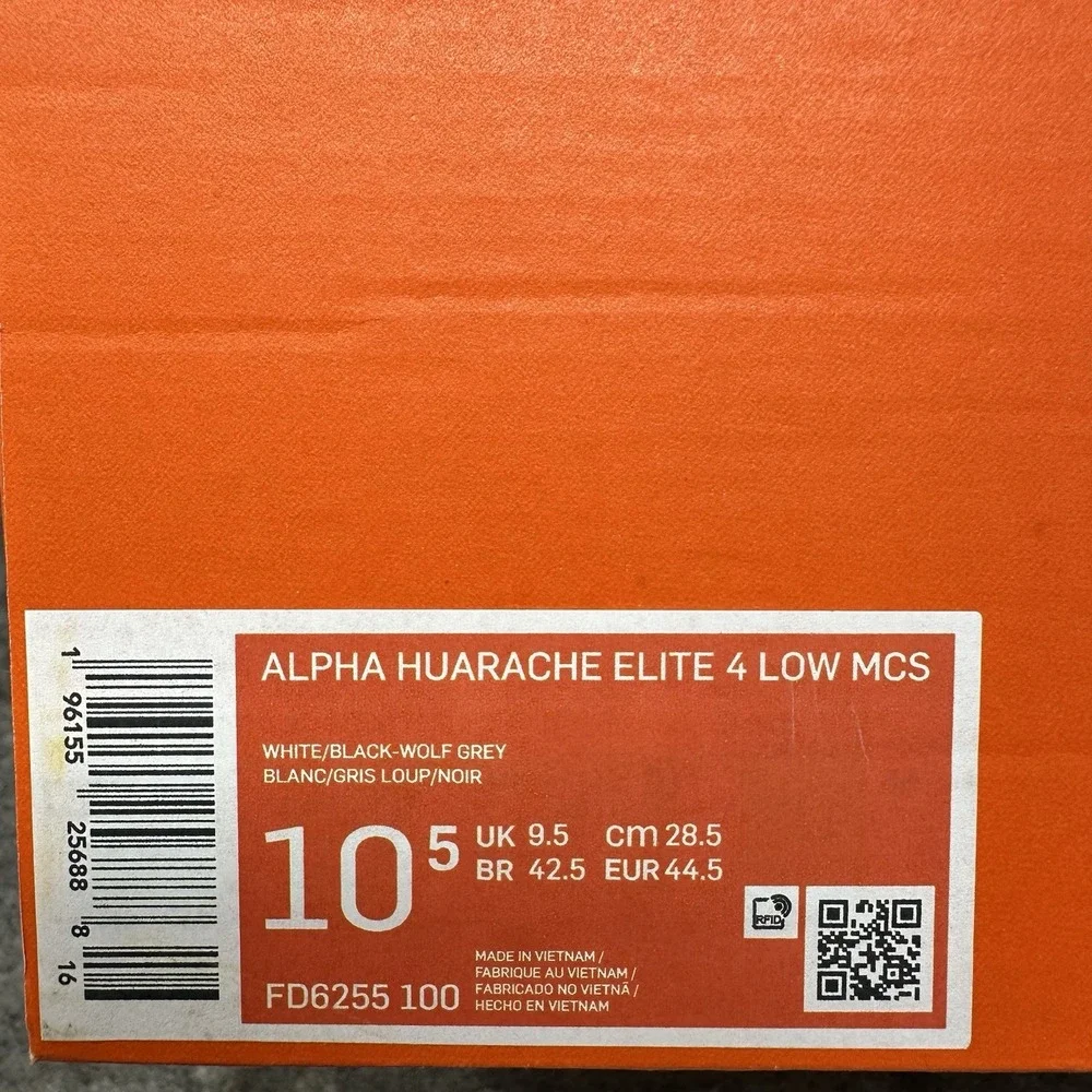 Nike Alpha Huarache Elite 4 Low MCS Baseball Cleats Mens 10.5 White FD6255-100